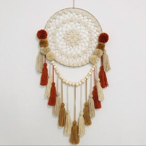 New! Handmade Bohemian Crochet Beaded Dreamcatcher Tan Rust Wall Home Decor